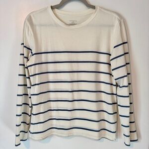 SUMMERSALT White & Blue Striped Tee – 100% Peru Cotton, Size S